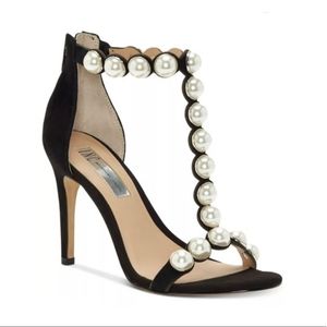 INC Pearl Scalloped T-Strap Open Toe Heel Size 8.5